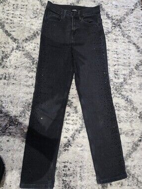 Women High Rise Black Embellished Skinny Jeans Size 2